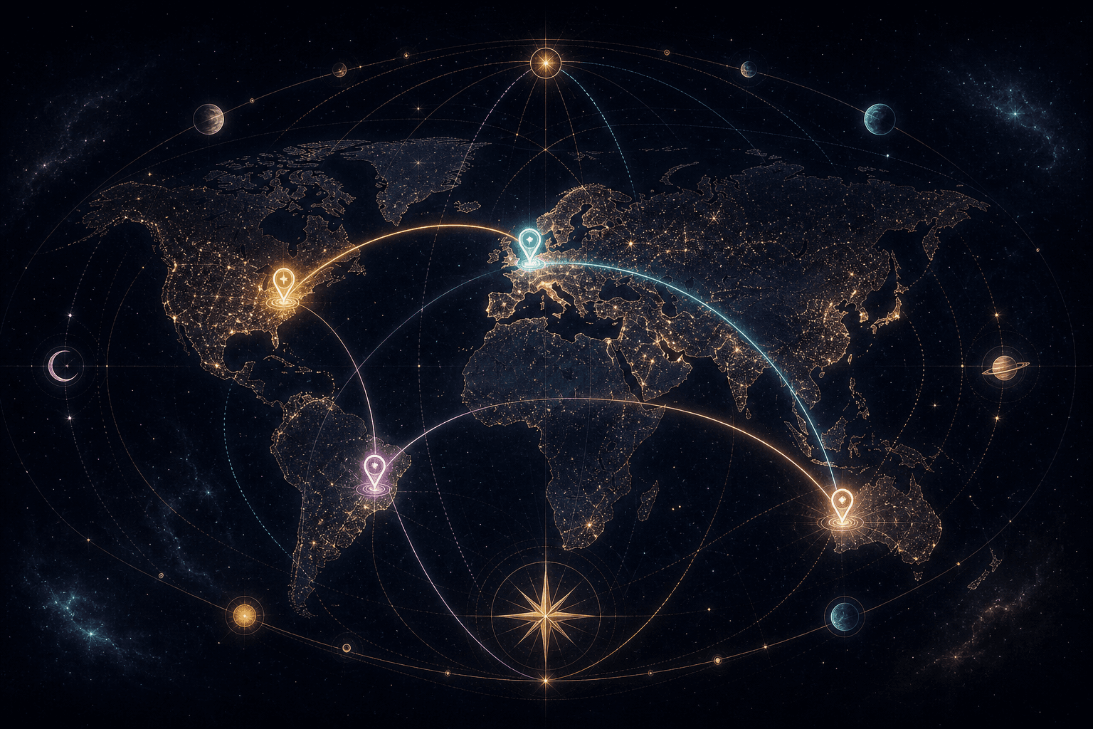 Astrocartography chart showing planetary lines across a world map for relocation decisions